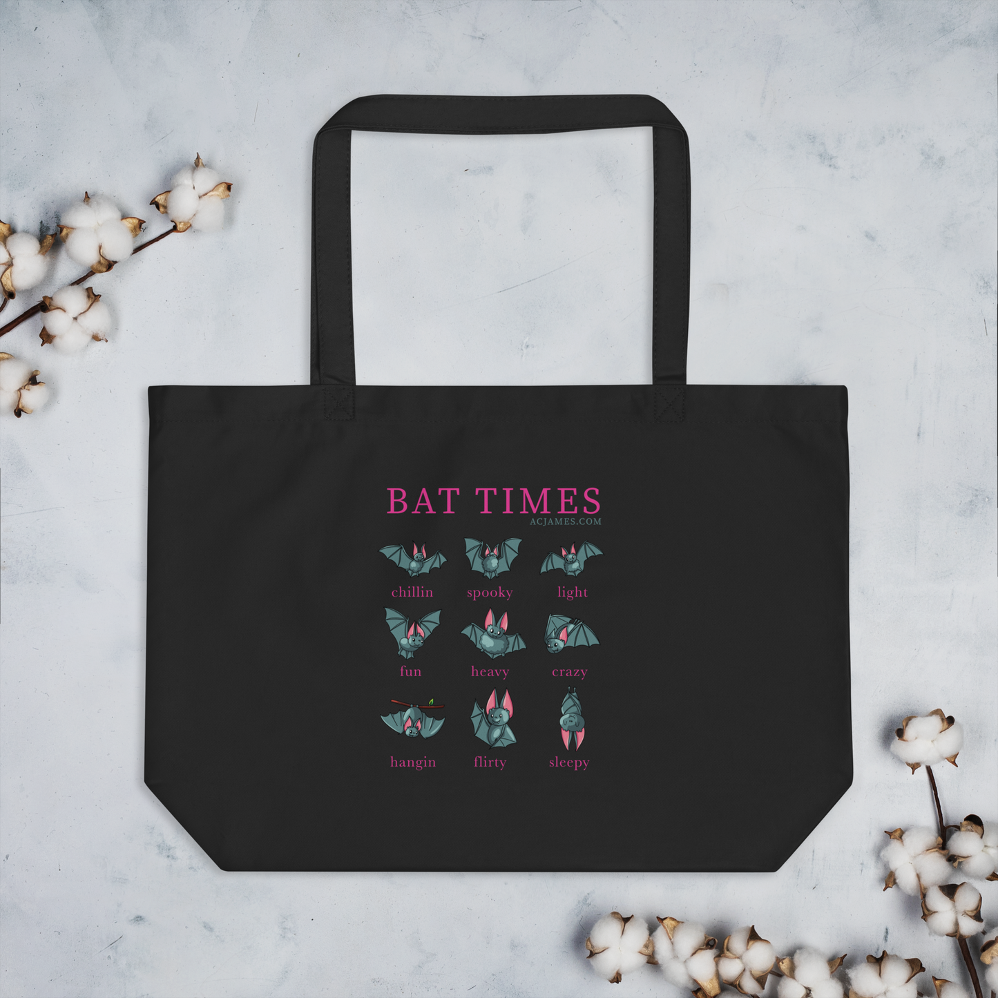 Bat Times Large Organic Tote Bag