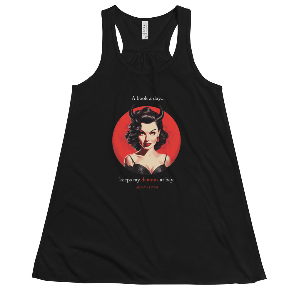 A Book A Day Keeps My Demons At Bay Women's Flowy Racerback Tank
