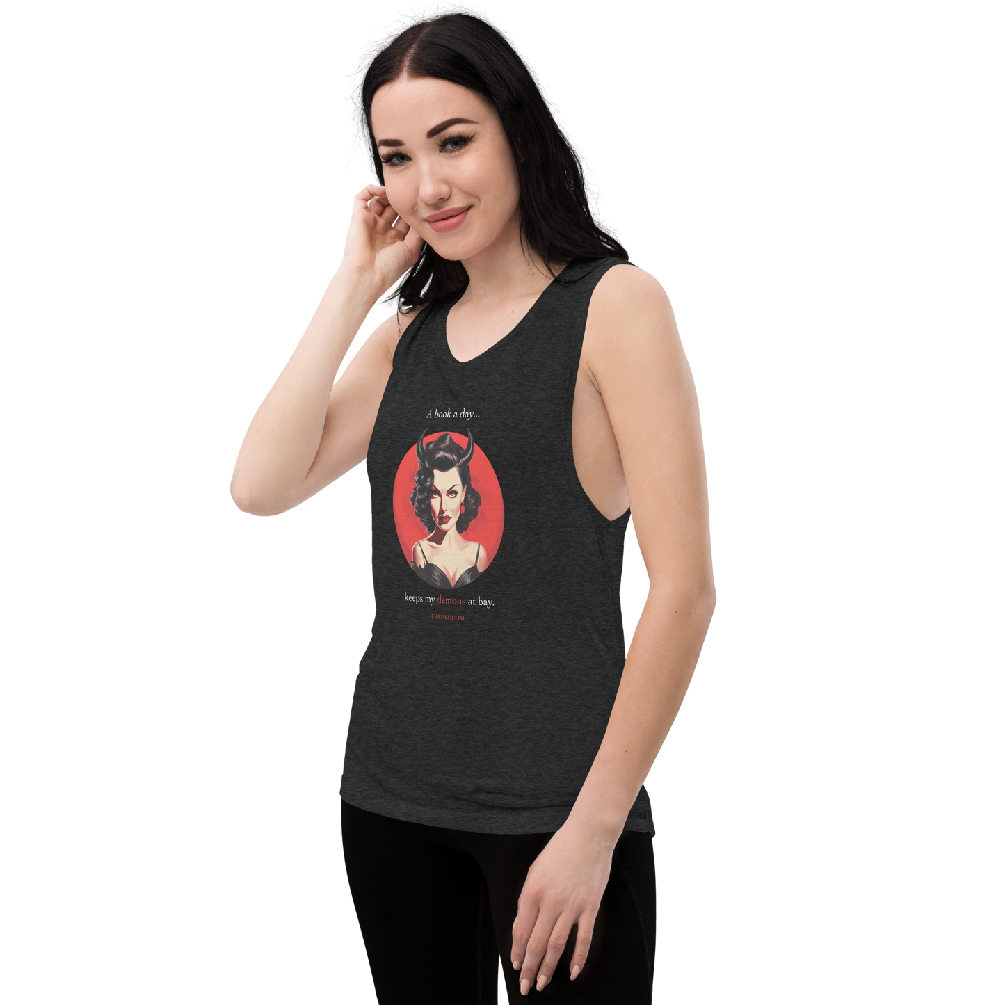 A Book A Day Keeps My Demons At Bay Ladies’ Muscle Tank